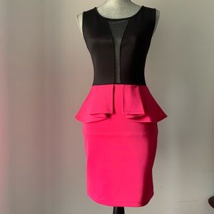 Pink and Black mesh cut out peplum dress